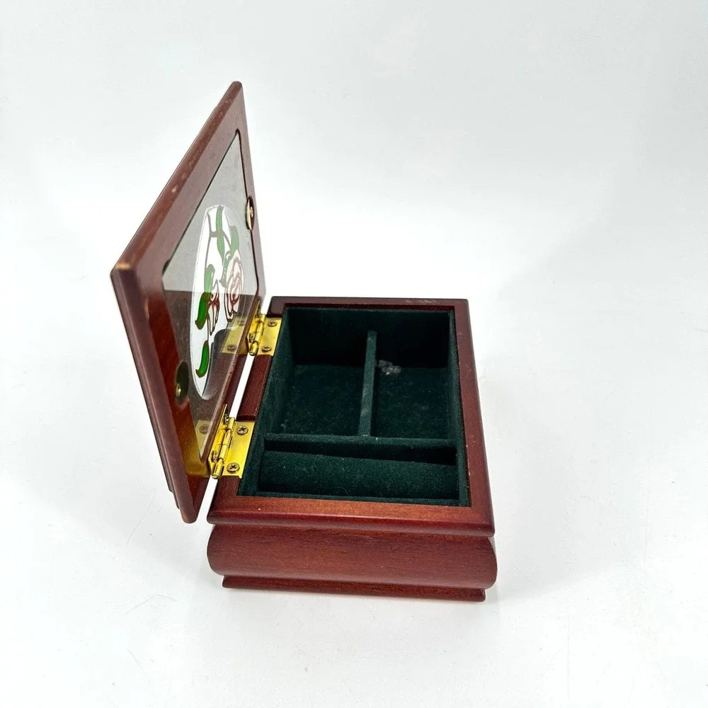 Vintage Wooden‎ Jewelry Box Heart Rose Cottagecore Keepsake Trinket Box